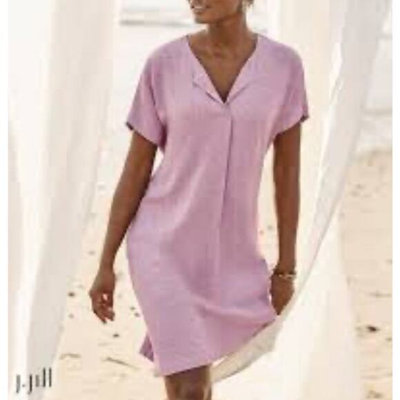 PURE JILL J.JILL Orchid Day at the Beach Linen Blend Dress SMALL Boxy Minimalist - Picture 1 of 7
